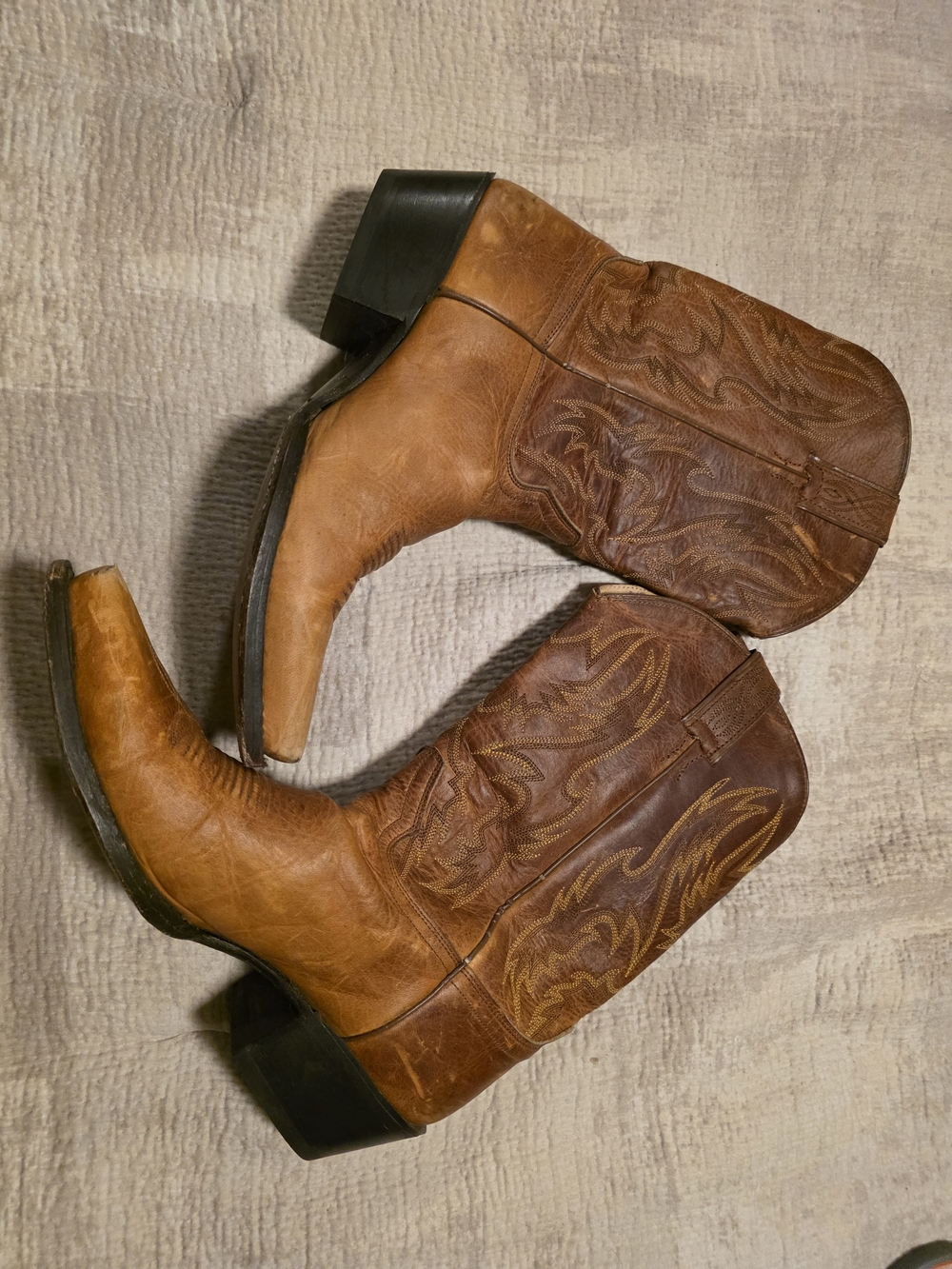 Men Or Woman Western Leather Cowboy Boots - Brown/Tan